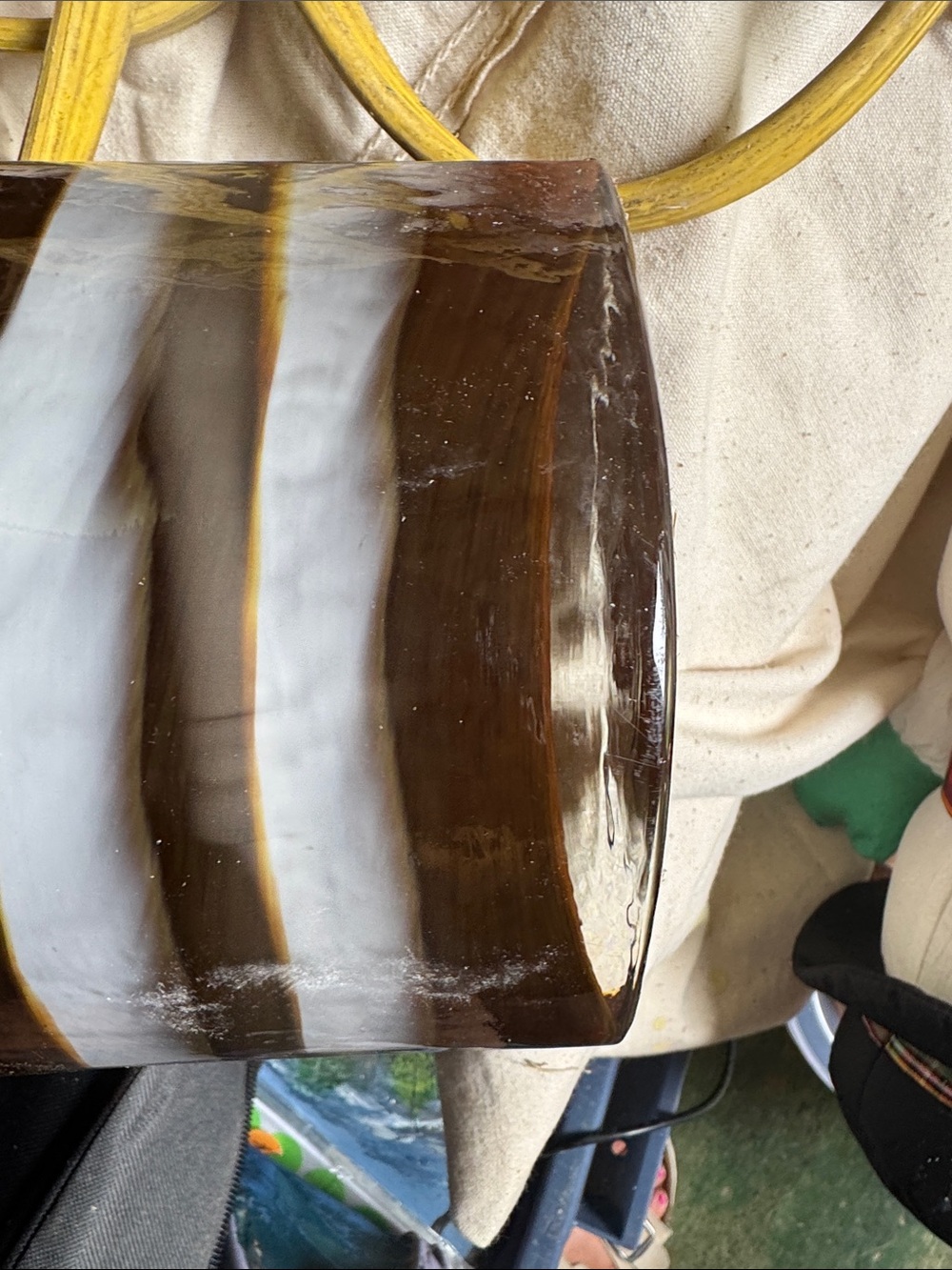 Large Studio Hand-Blown Striped Art Glass Vase in Brown and White - Picture 8 of 8